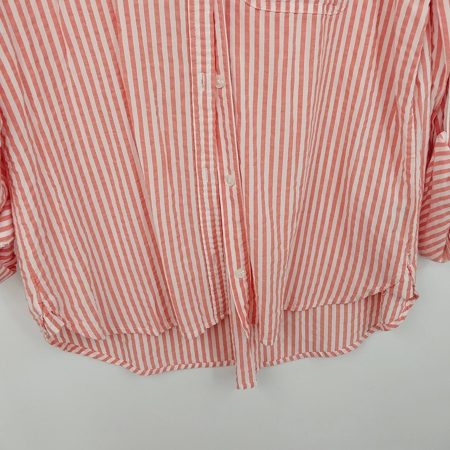 Velvet Heart Women's Peach White Striped Button Down Blouse Roll Tab Sleeve XL