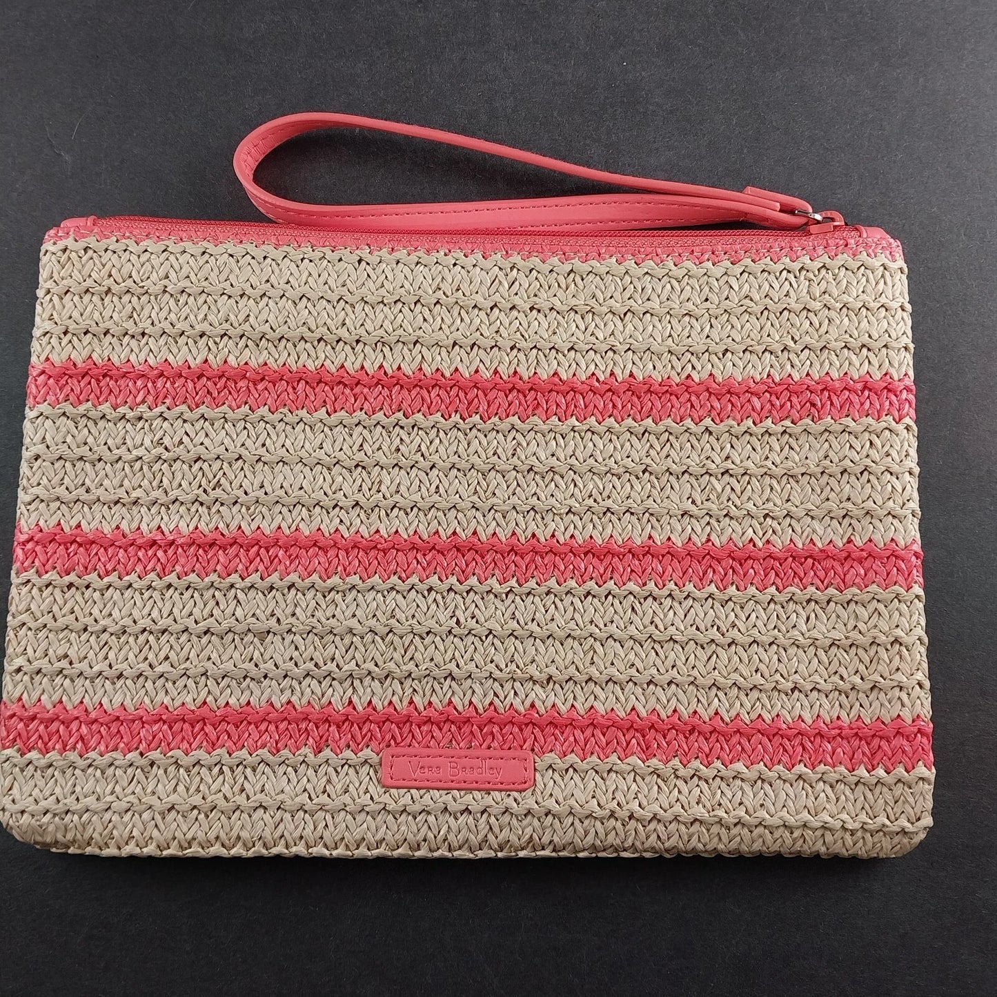 Vera Bradley Coral Straw Wristlet Rain Forest Lily Zip Pouch 10x7 Cosmetic Bag