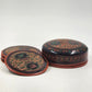Vintage Lacquerware Coaster Set – 6 Matching Ceramic Foo Dog Coasters in Black, Red & Gold with Storage Box – Asian Guardian Lion Motif