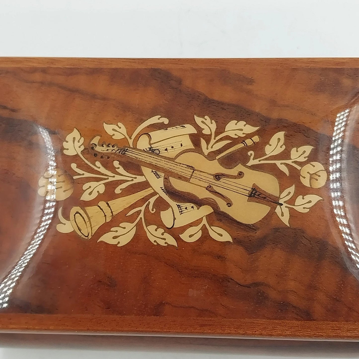 MAPSA Swiss Musical Movement Box Edelweiss Brass Wood Lacquer Music Jewelry Box