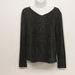 Claudia Richard Women's Black Silver Stud Glitter Top Large V-Neck Long Sleeve
