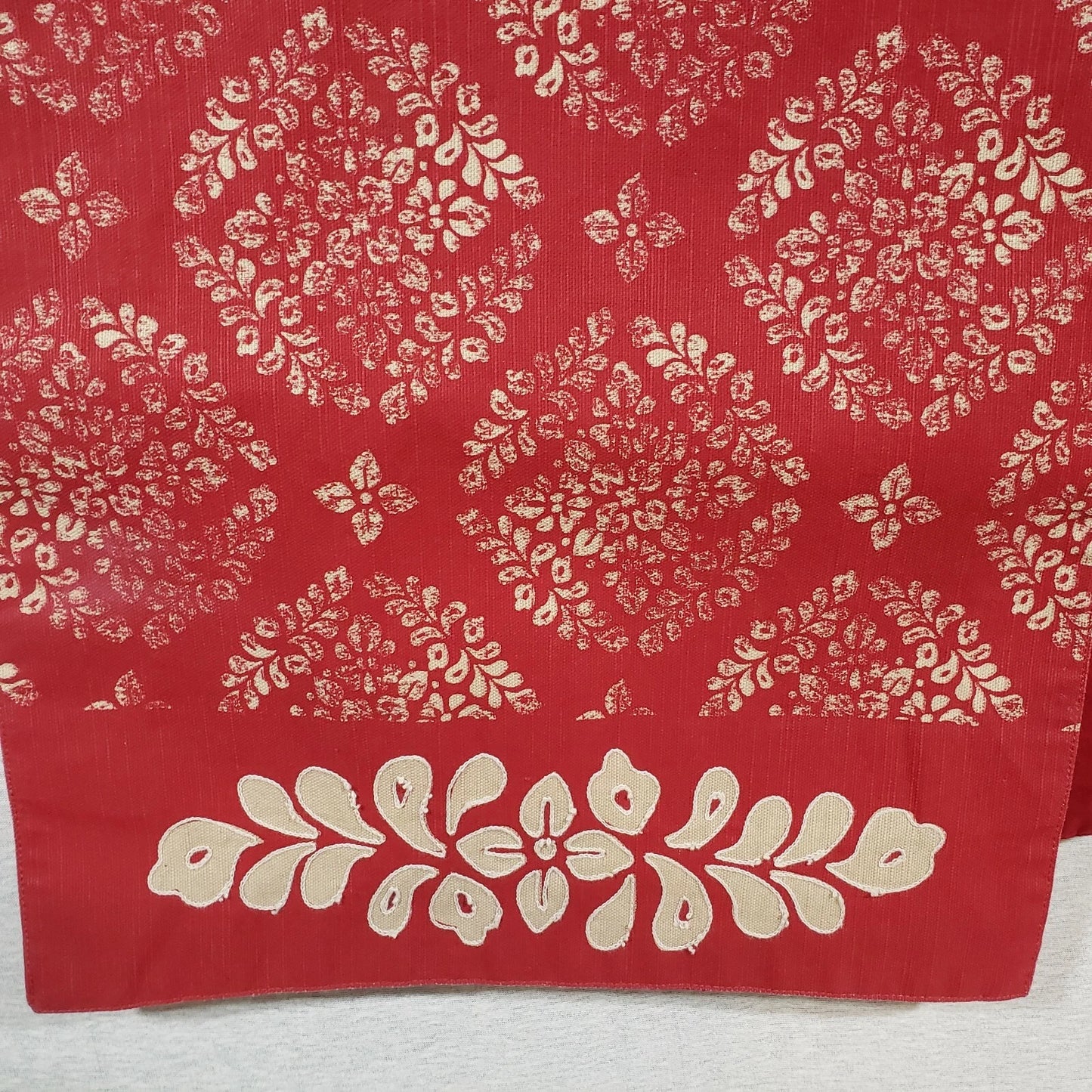 Holiday Decor Red Table Runner 14x72 Stamped Pattern Lined Sewn Edge Rectangular