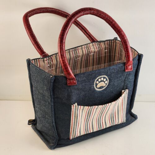 2007 Boyds Bear Club Collection Denim Tote Bag Plastic Insert Striped Lining 7"H