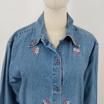 Rosemary & Ivy Embroidered Long Sleeve Button Front Denim Shirt/Jacket XL