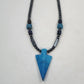 Black Beaded Necklace Blue Arrowhead Pendant 11.5" Southwestern Style Jewelry