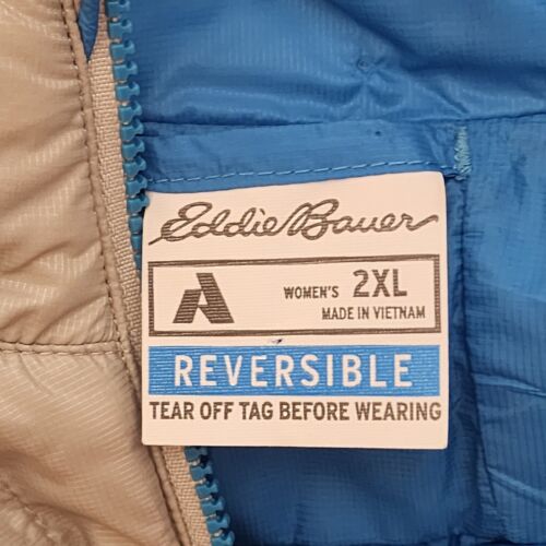 Reversible Puffer Jacket 2XL Women Gray Teal Coat Eddie Bauer 3/4 Zip Vintage