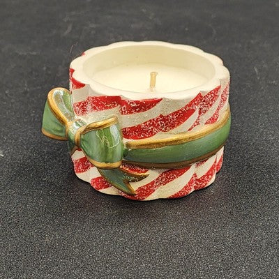 Avon Peppermint Tealight Holder Green Christmas Ribbon 2.5" Vintage China