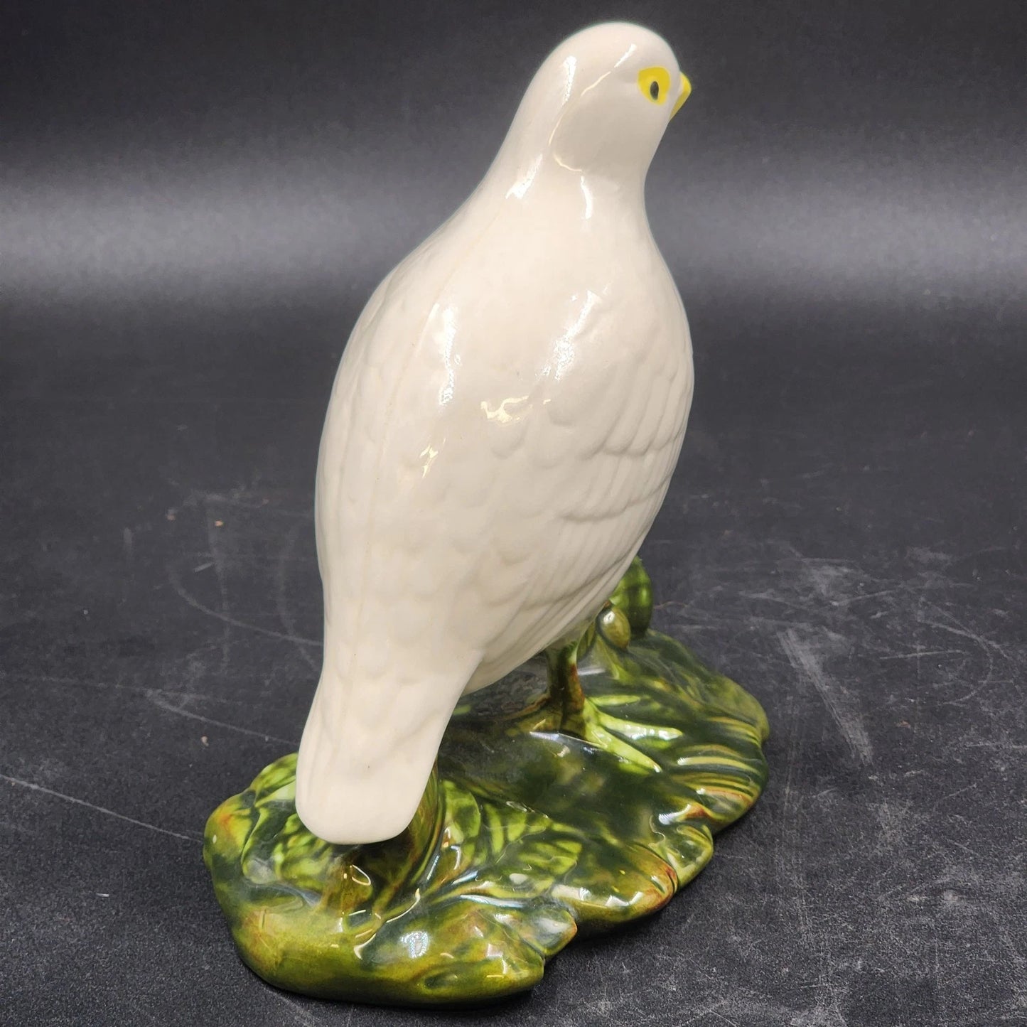 Ceramic Bird Figurine White Partridge on Green Foliage by Cort's Ceramics 7.5"h