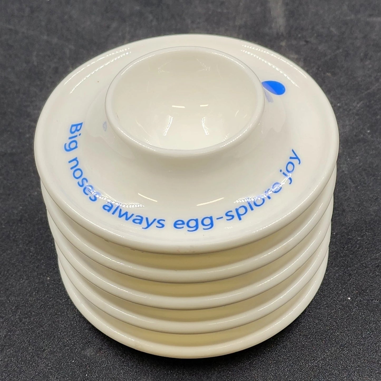 5 Cinf Ceramic Boiled Egg Holders Stackable White Egg Cups with Blue Face Design