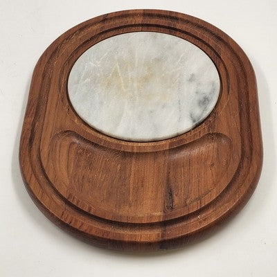 Teakwood Cheese Board Tray Marble Slab & Glass Dome Dolphin