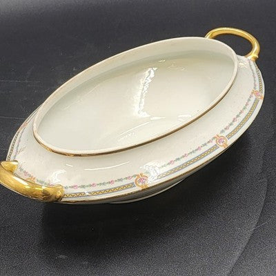 Covered Vegetable Serving Dish Old Abbey Limoges France Antique 12.5" Decorated