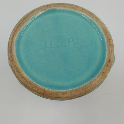 Blue Green Pottery Small Pitcher Mug Ring Snowflake Pattern 5.25" w Handle USA