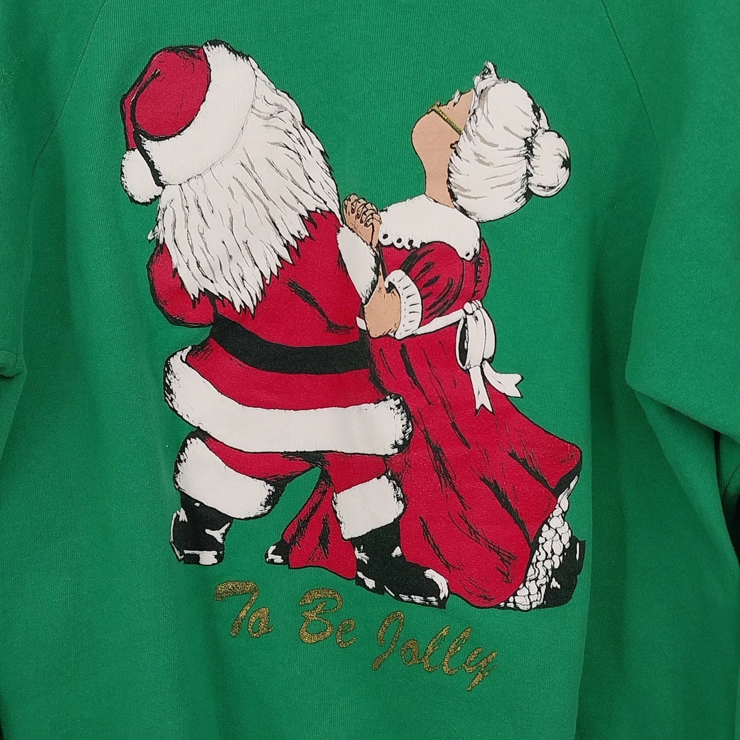 Jerzees XL Christmas Sweatshirt Santa Mrs Claus Green TIS THE SEASON 1990's USA