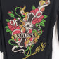 Escio-T Women's Black Rhinestone Endless Love Cross Heart Graphic Top Large