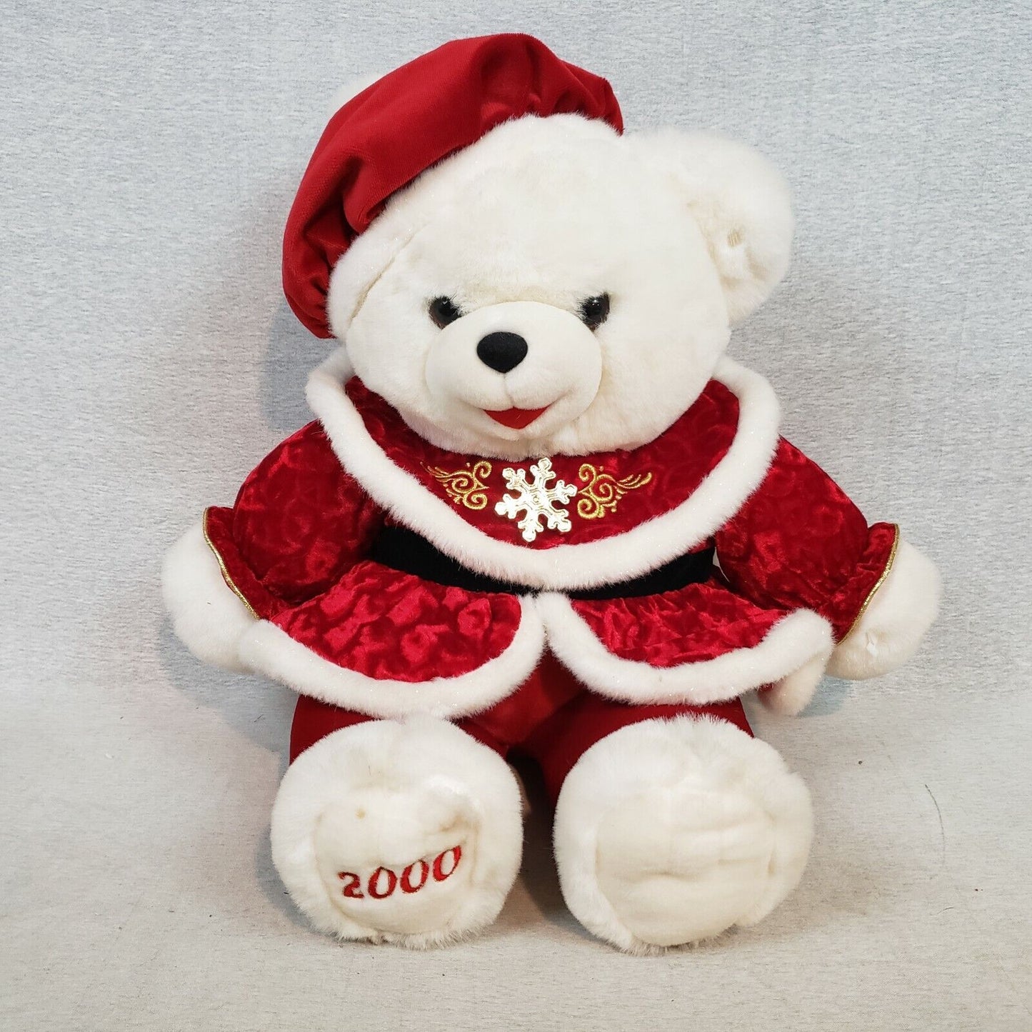 2000 Snowflake Teddy Bear Plush Red Velvet Christmas Large 22in
