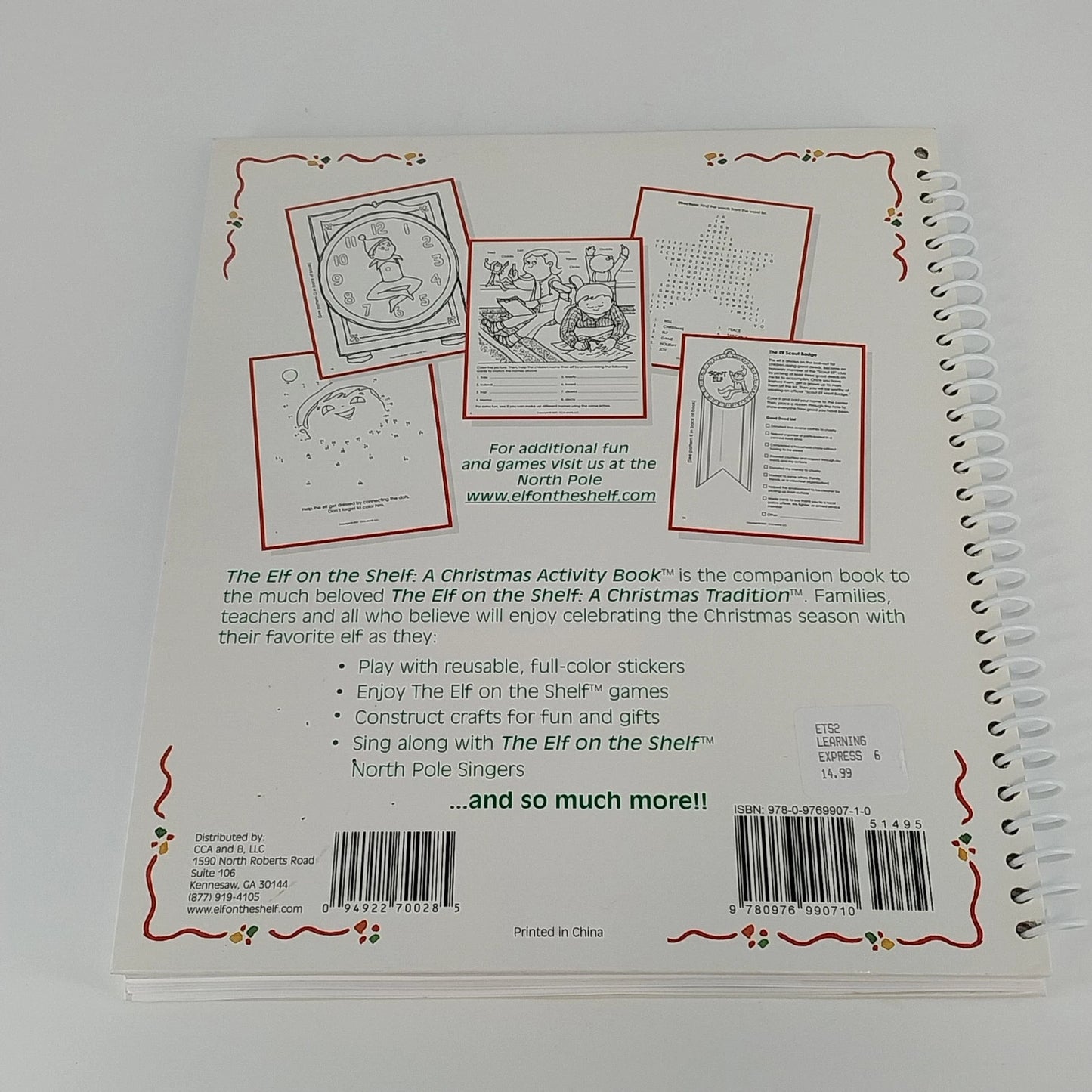 The Elf on the Shelf Christmas Activity Book By Carol & Chanda Spiral Hardcover