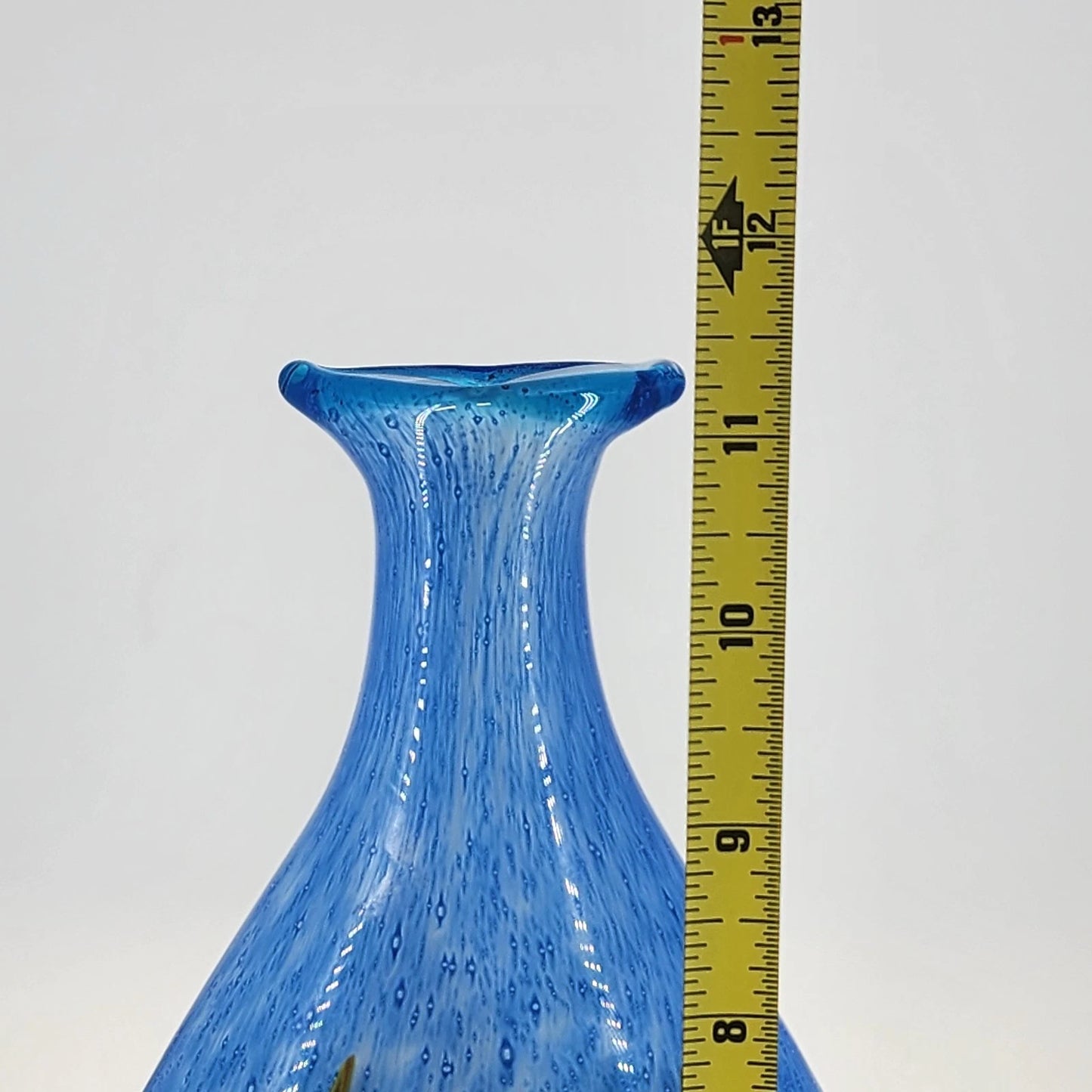 Milano Murano Sommerso Art Glass Vase Blue White Eyes 11.5 Inch