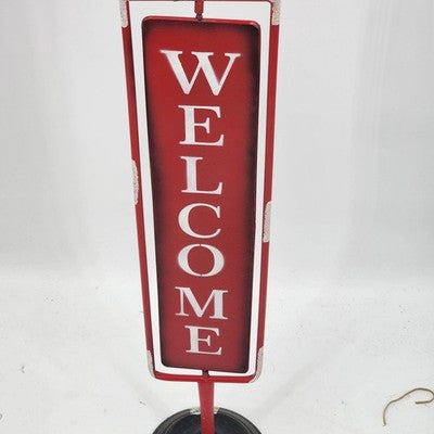 Holiday Metal Sign Porch WELCOME Free Standing Rotates Outdoor Home Decor 38"h