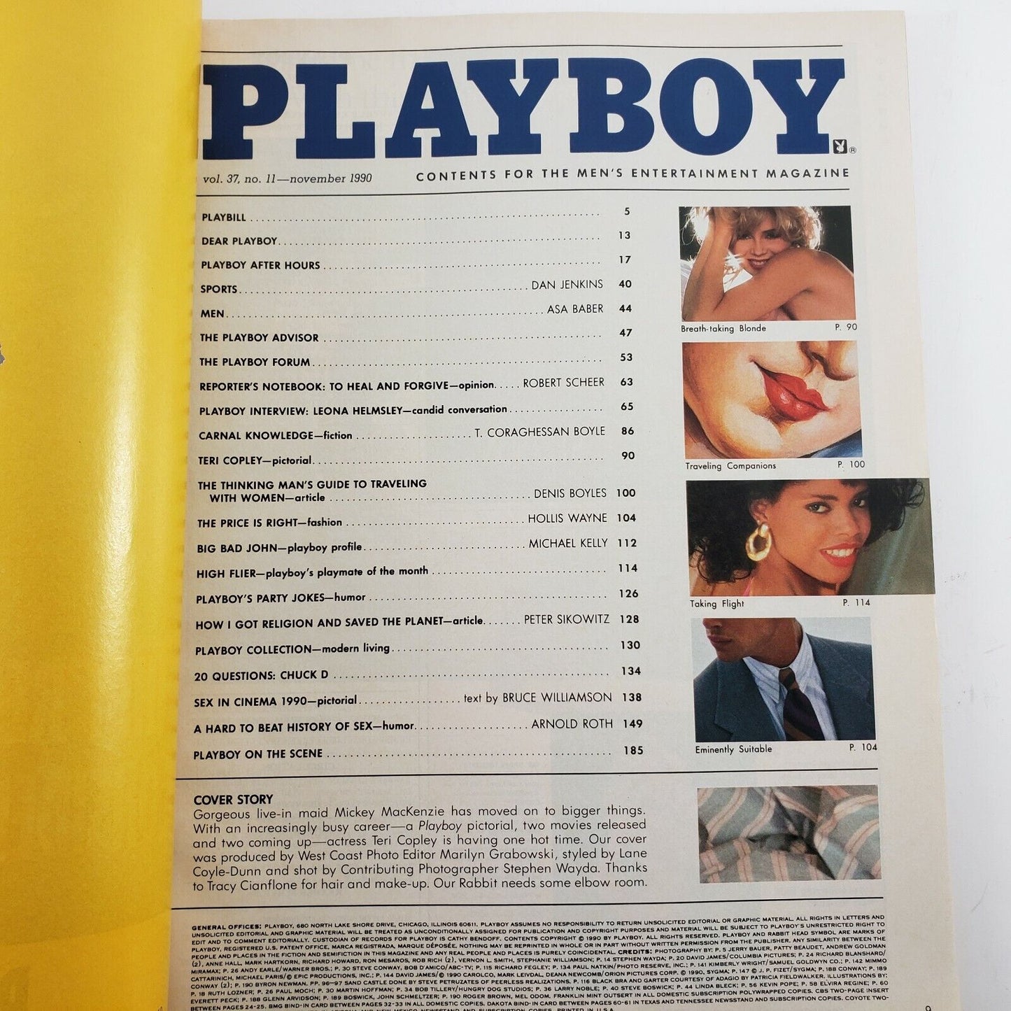 Playboy November 1990 Leona Helmsley Teri Copley Lorraine Olivia Sex in Cinema