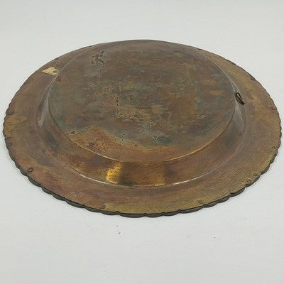 Oval Brass Serving Tray 16.25" Etched BLESSING Patina Hong Kong Mid Century