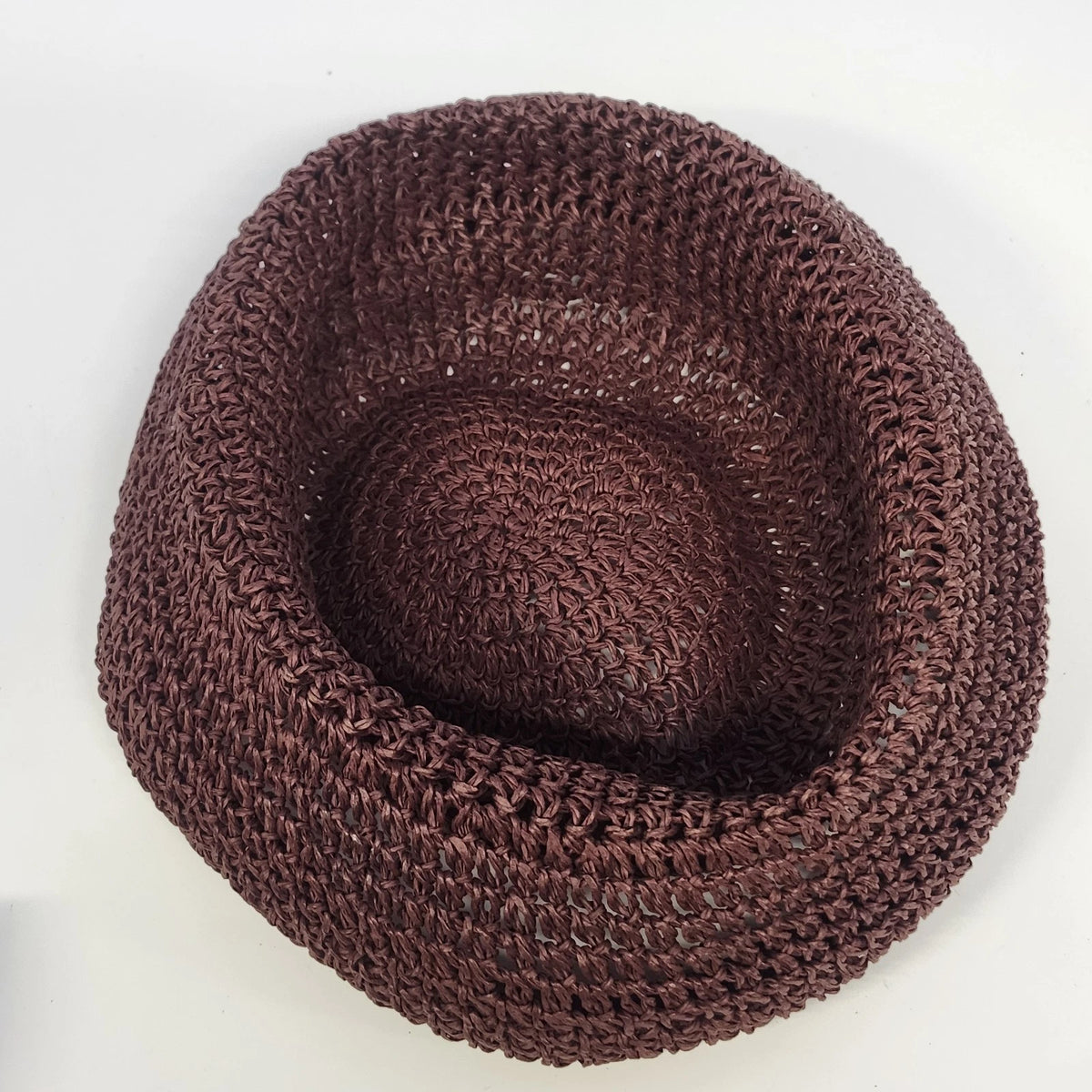 Women's Burgundy Woven Straw Cloche Sun Hat Rolled Brim Open Weave One Size Vtg