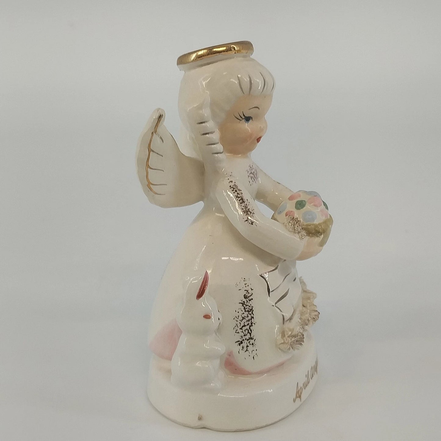 Napco April Angel A1364 Easter Bunny Egg Basket Figurine 4" Japan Vintage