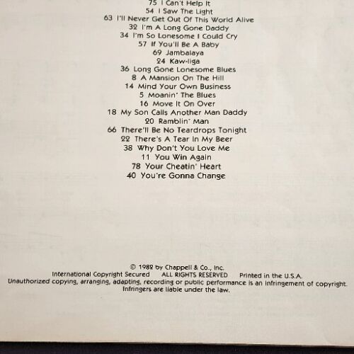 The Best of Hank Williams Song Book for Piano Vocal Guitar Vintage 1982 Chappell
