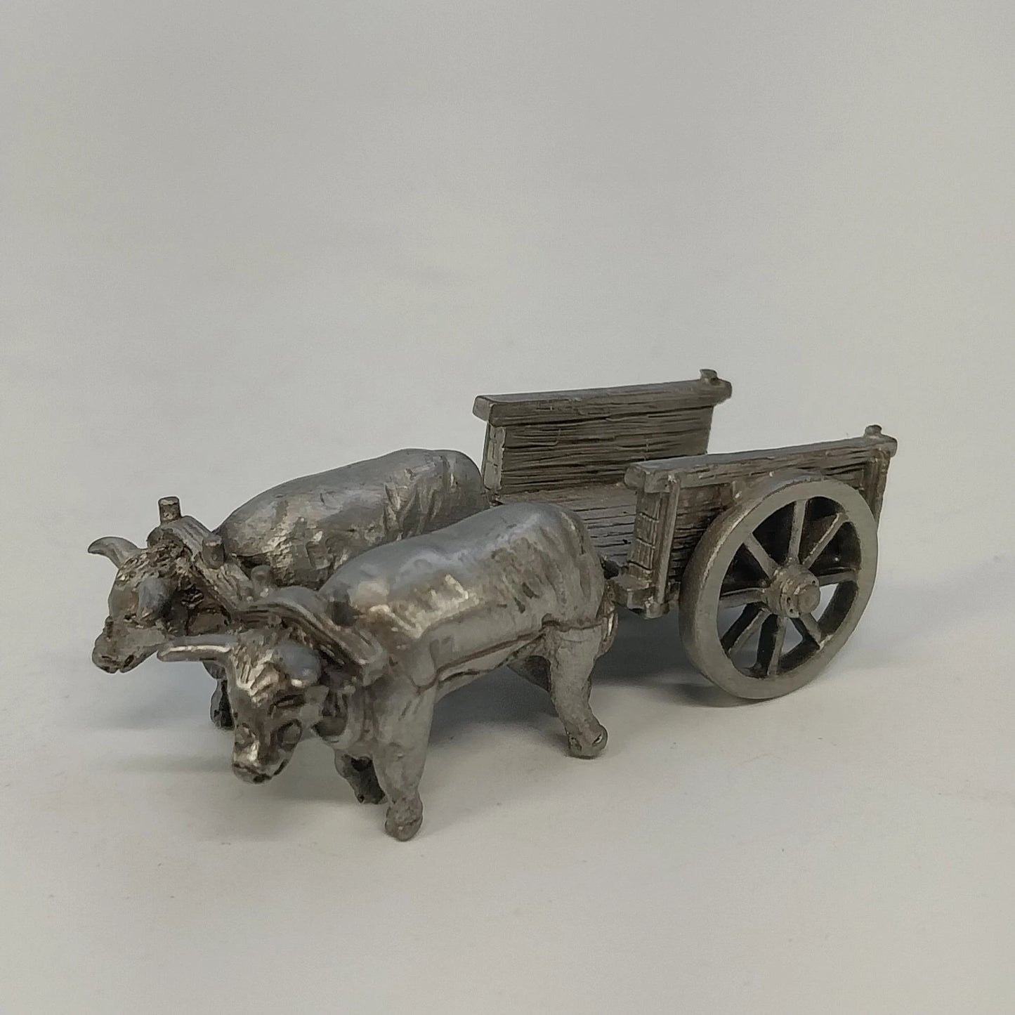 OSV Pewter Oxen Cart Wagon Miniature Farm Animal Figurine Vintage 2" Collectible