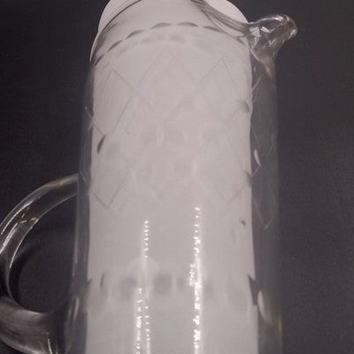 Etched Clear Glass Martini Pitcher 1 Qt w/ Stirrer Fused Handle 8"