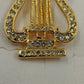 Gold Tone Music Instrument Harp with Rhinestone Brooch Lapel Pin 1.25" Vintage