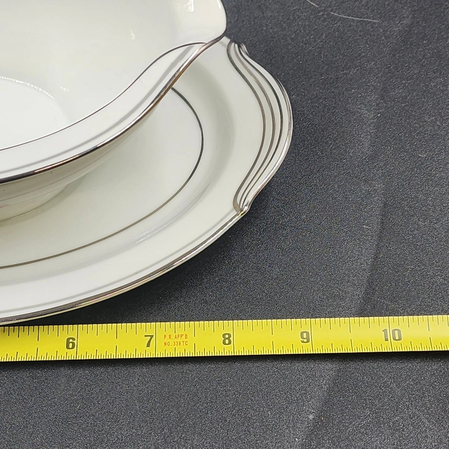 Noritake Crest 5421 Gravy Boat Attached Underplate Lily of the Valley Platinum