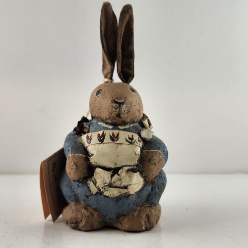 Folk Art Rabbit A Wobler Design Bunny Amy Wabbit Signed Cloth Clay 1992 Tagged