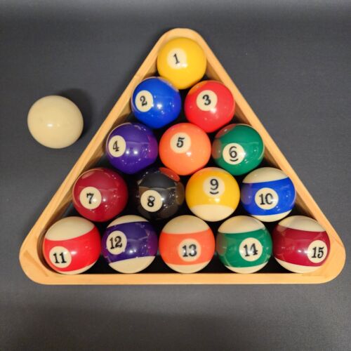 Pool Billiard Balls Regulation Standard 2.25" Size Full Set With Wooden Rack