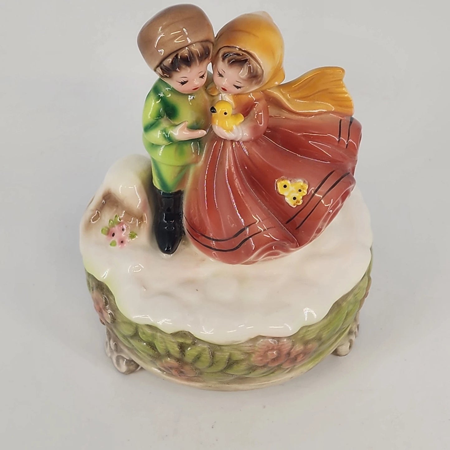 Josef Originals Music Box Figurine Lara's Theme Young Couple Bird Plays Vintage