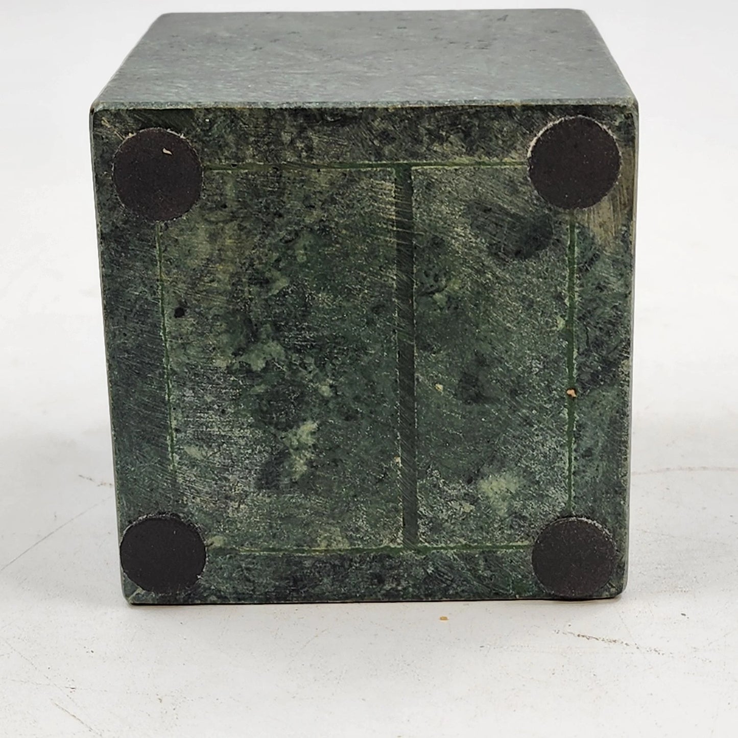 Green Marble Box Solid Walls Trinket Jewelry Storage with Lid 3.5" x 4" Vintage