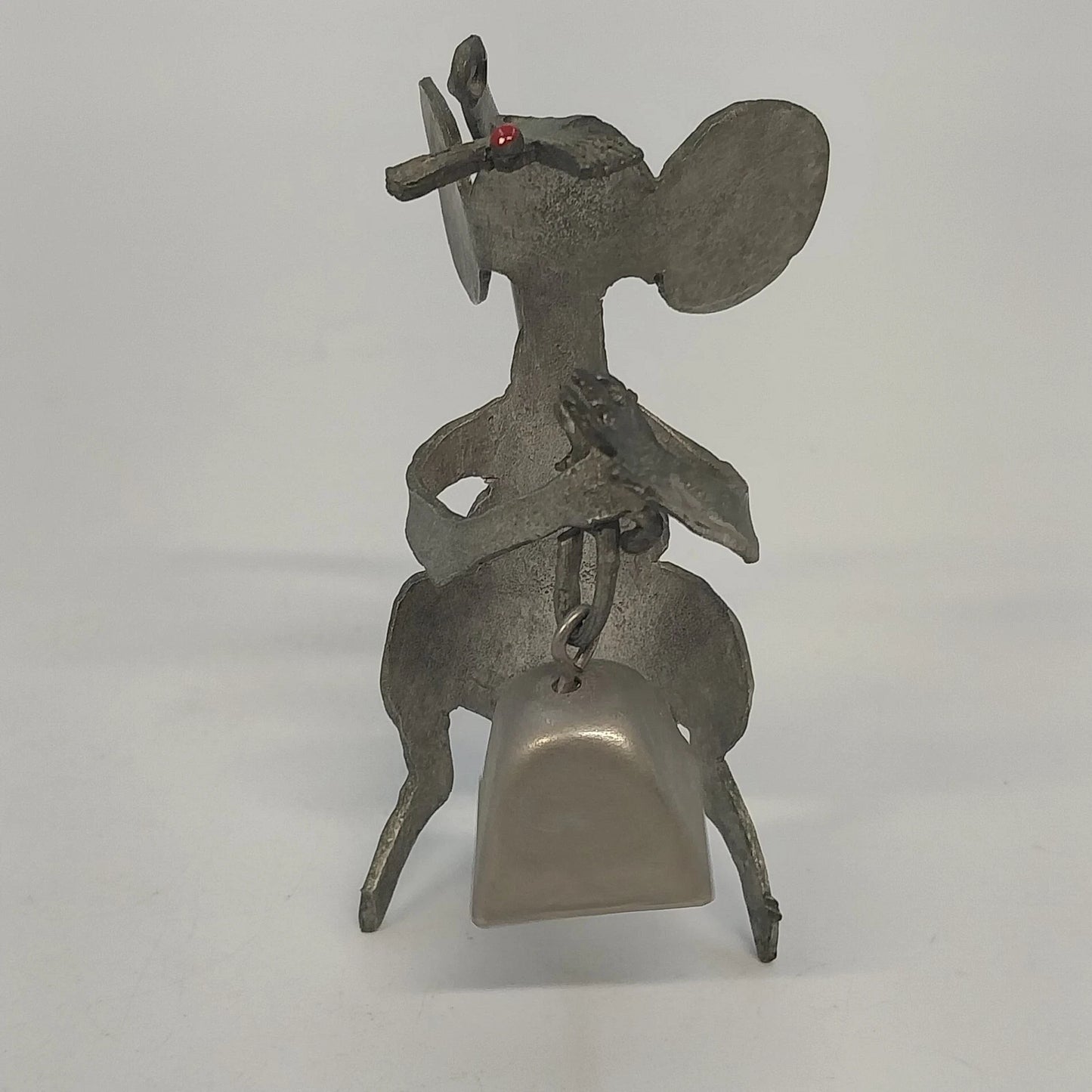Zemtek Pewter Mouse Holding Bell Figurine Red Nose 3" Collectible Metal Ornament