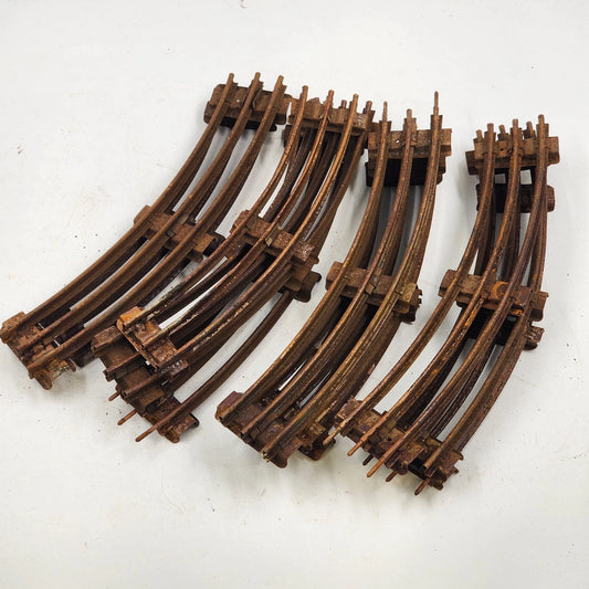 11 Model Train Curve Track Sections O Gauge 31" Diameter Brown Ties Rusty