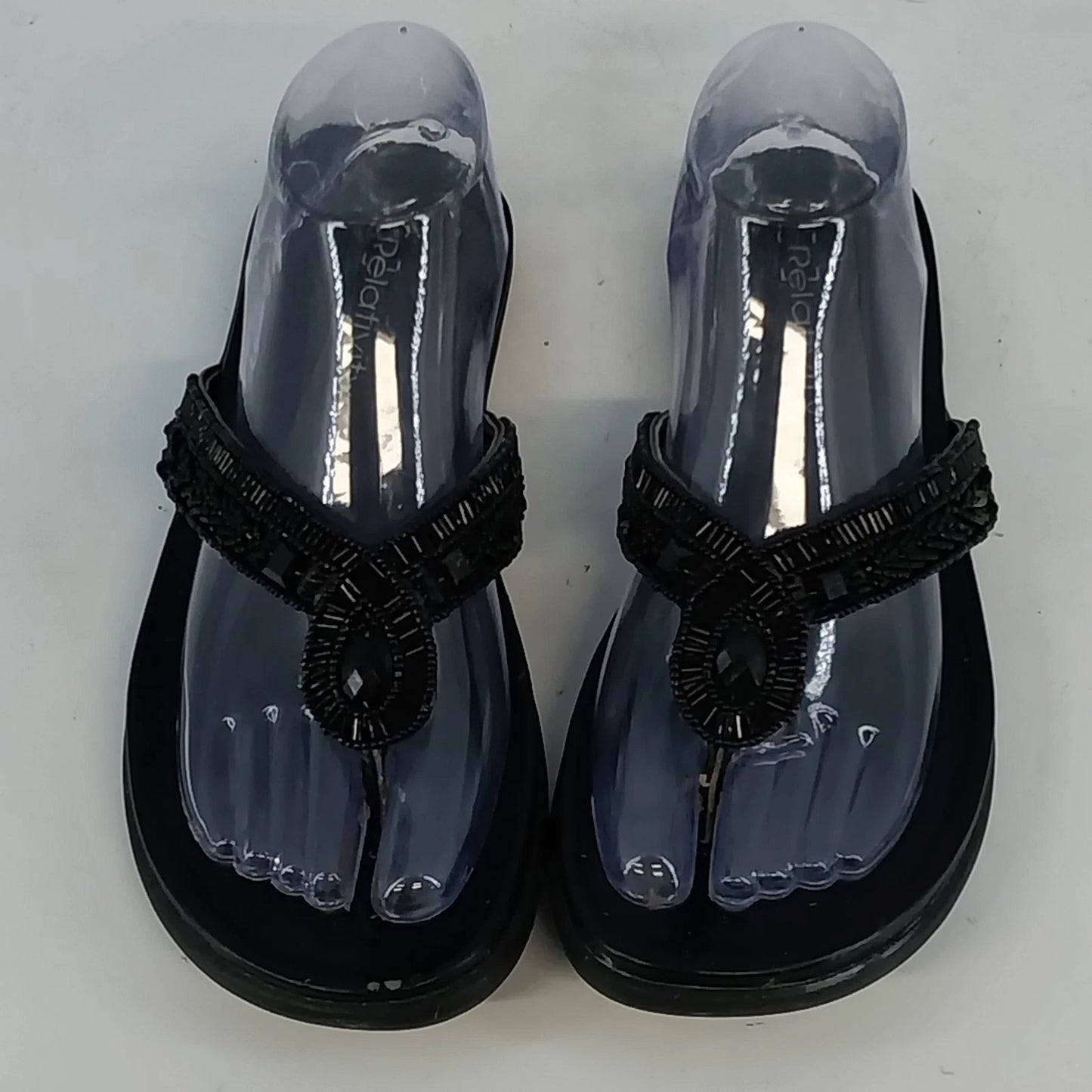 Relativity Park Black Sandals Women 8 M Rhinestone Embellished Straps Flip Flops