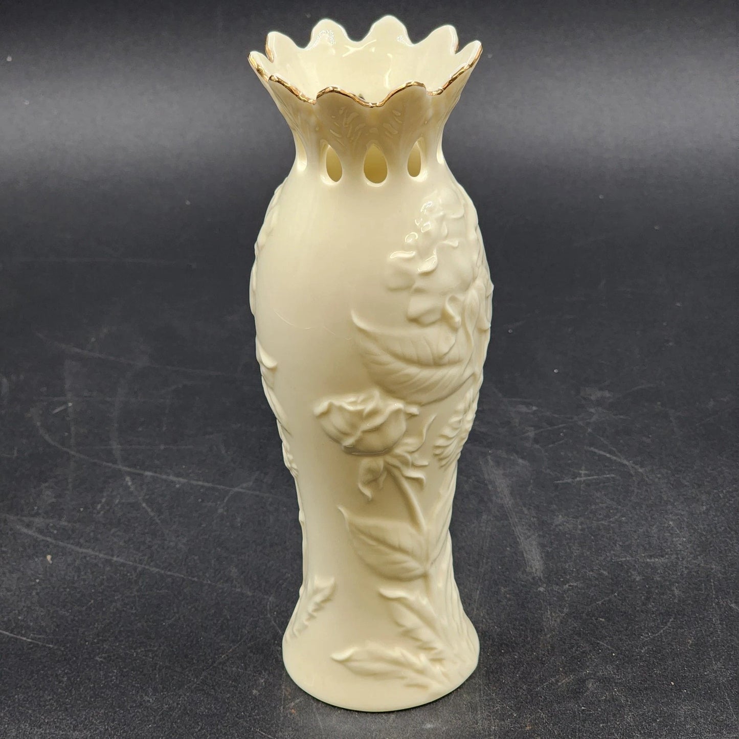 Lenox 8" Bud Vase Breast Cancer Awareness Tea Rose Cream China Gold Trim Floral