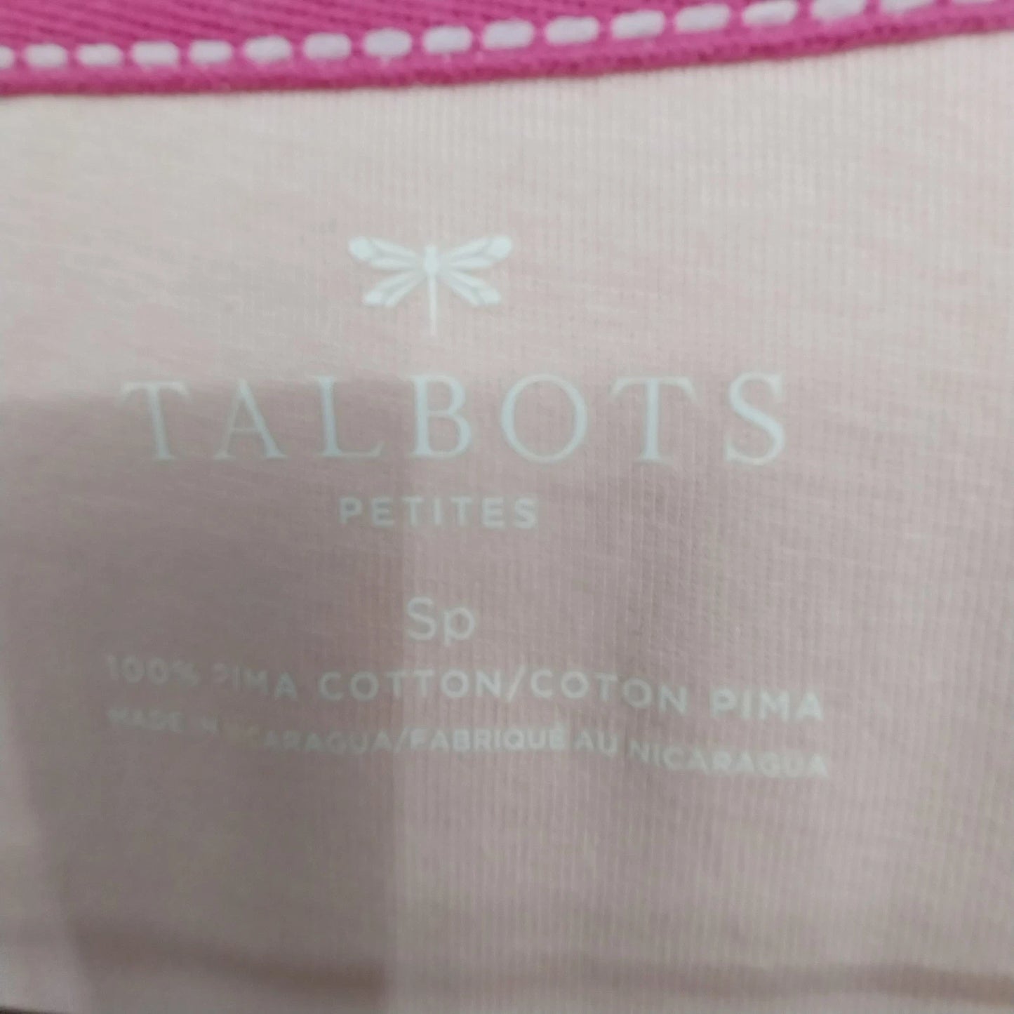 Talbots Petites Light Pink Boat Neck Top Women SP Pima Cotton 3/4 Sleeve 21"