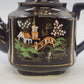 Japan Brown Ceramic Teapot Hand Painted Asian Landscape Gold Trim 6"h Lid Handle