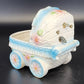 Ardco Japan Ceramic Baby Carriage Music Box Pink & Blue Nursery Decor 6" Works