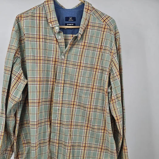 George Men’s Shirt Green Brown Checked Size 2XL 50-52 Classic Fit Bangladesh