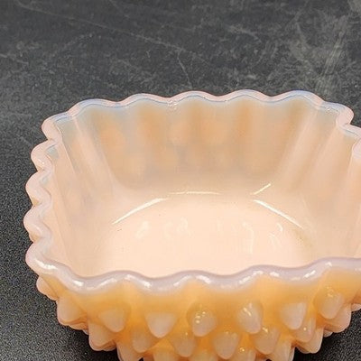 Fenton Hobnail Pastel Pink Milk Glass Candy Dish 4.25" Square Compote Vintage