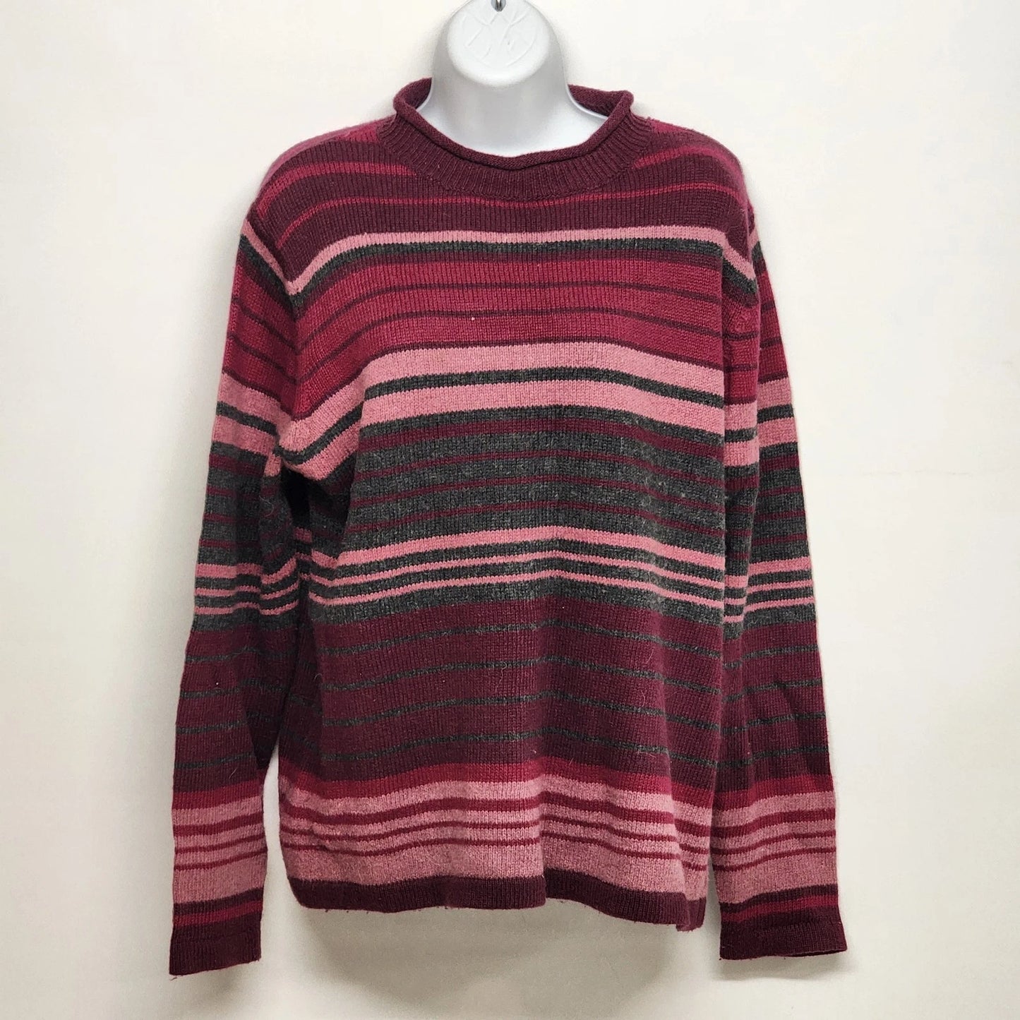 Fashion Bug Women's Sweater Pink M Striped Medium Ramie Wool Blend Soft China