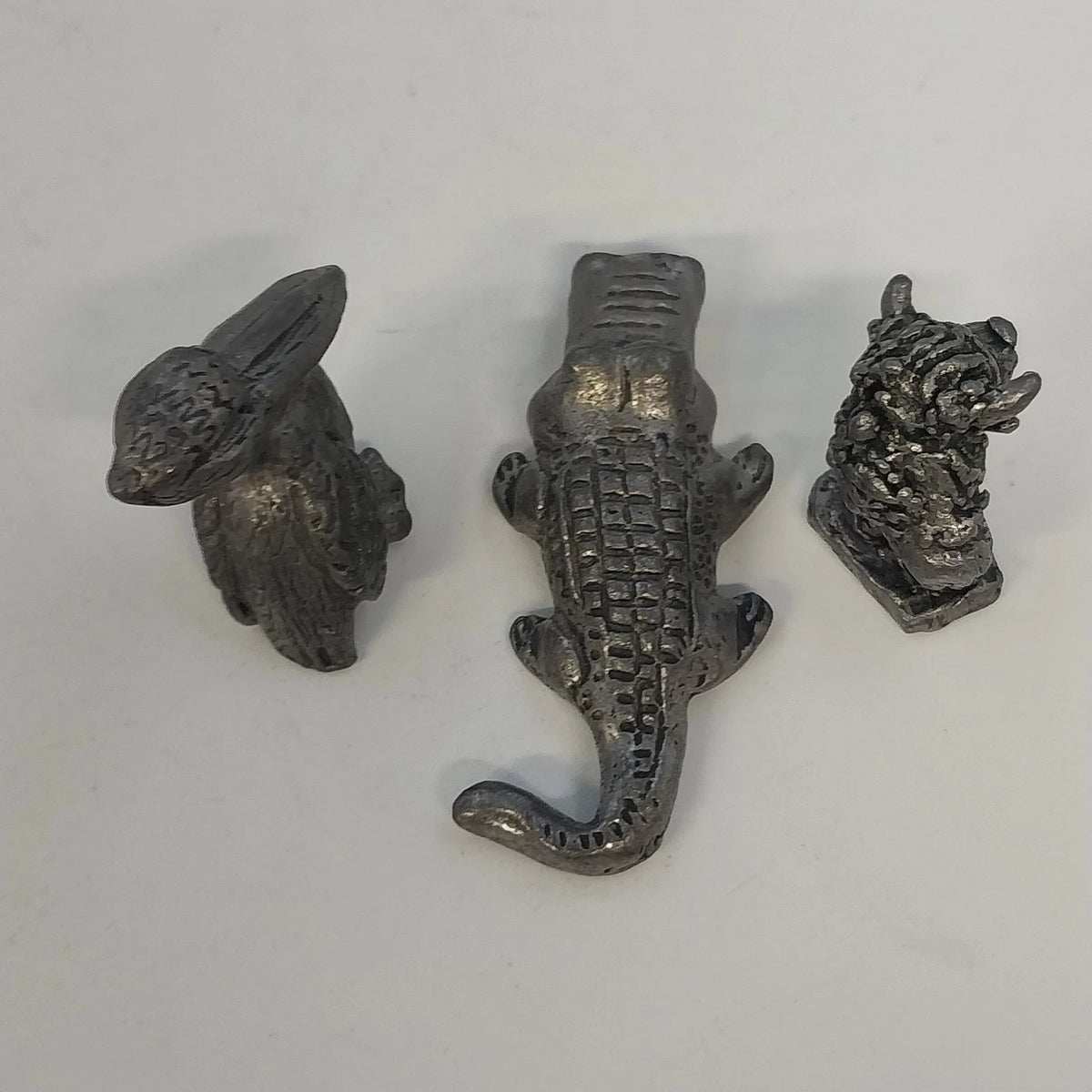 3Pcs Pewter Pelican Alligator Whimsical Creature Miniature Animal Figurines