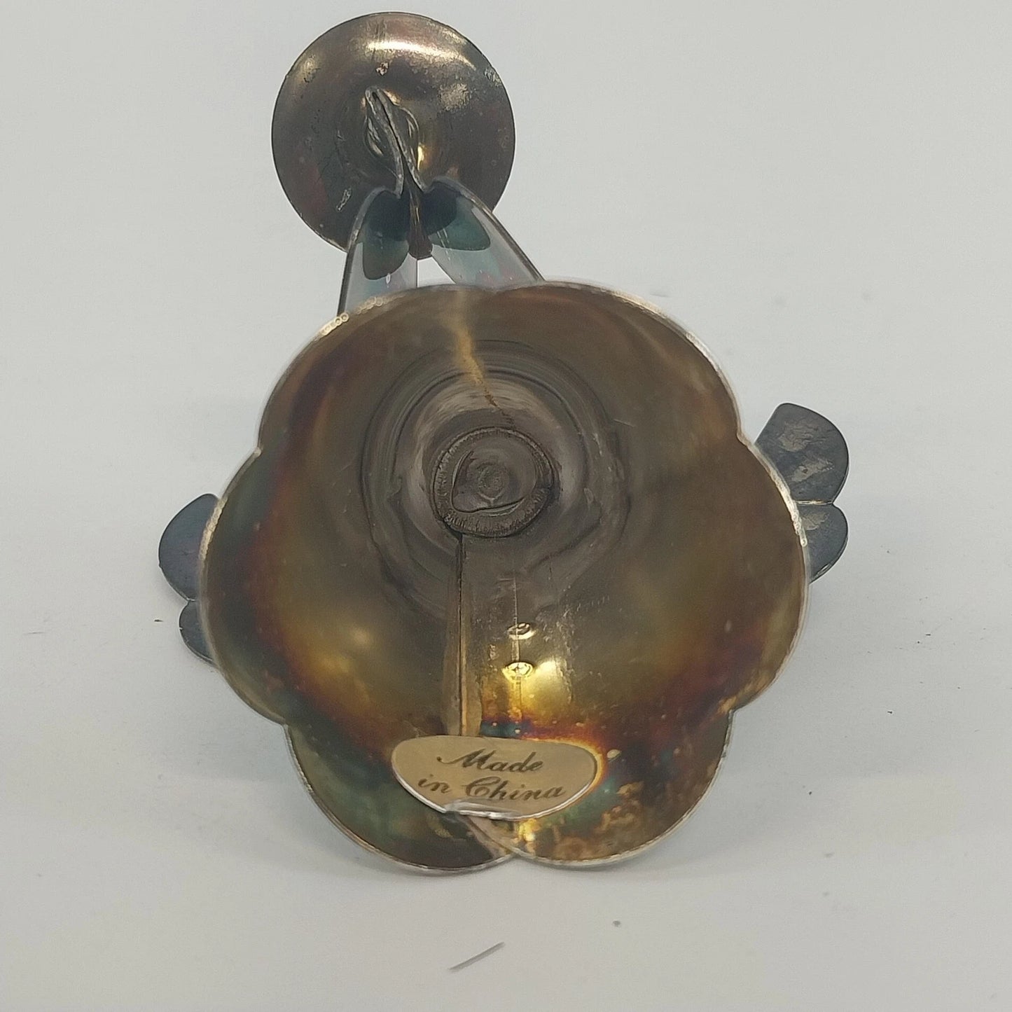 Silver Tone Metal Angel Candle Holder Halo Wings Figurine 2¼" Christmas Vintage