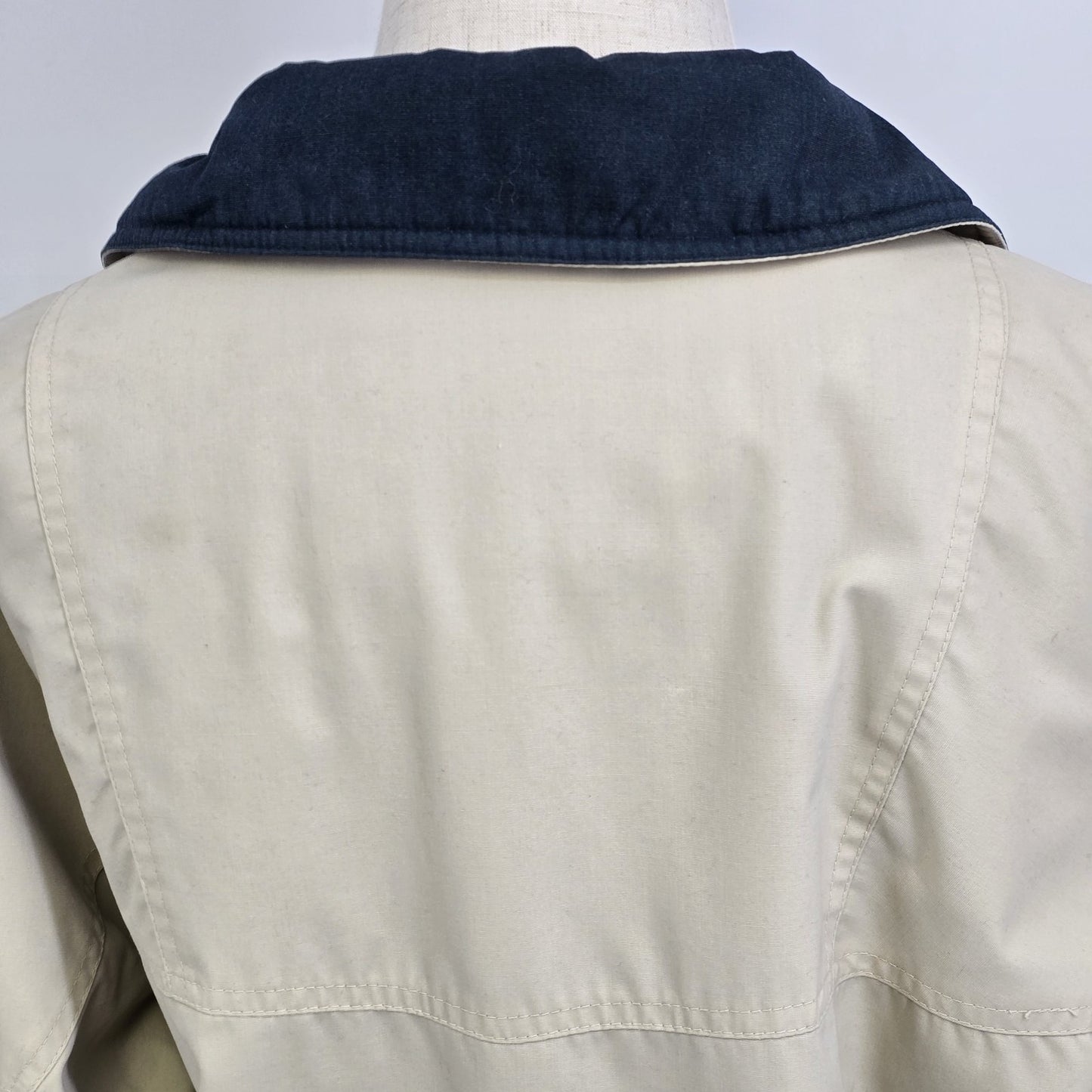 Pacific Trail Woman's Coat Beige Jacket w/ Navy Blue Trim & Lining No Hood Small