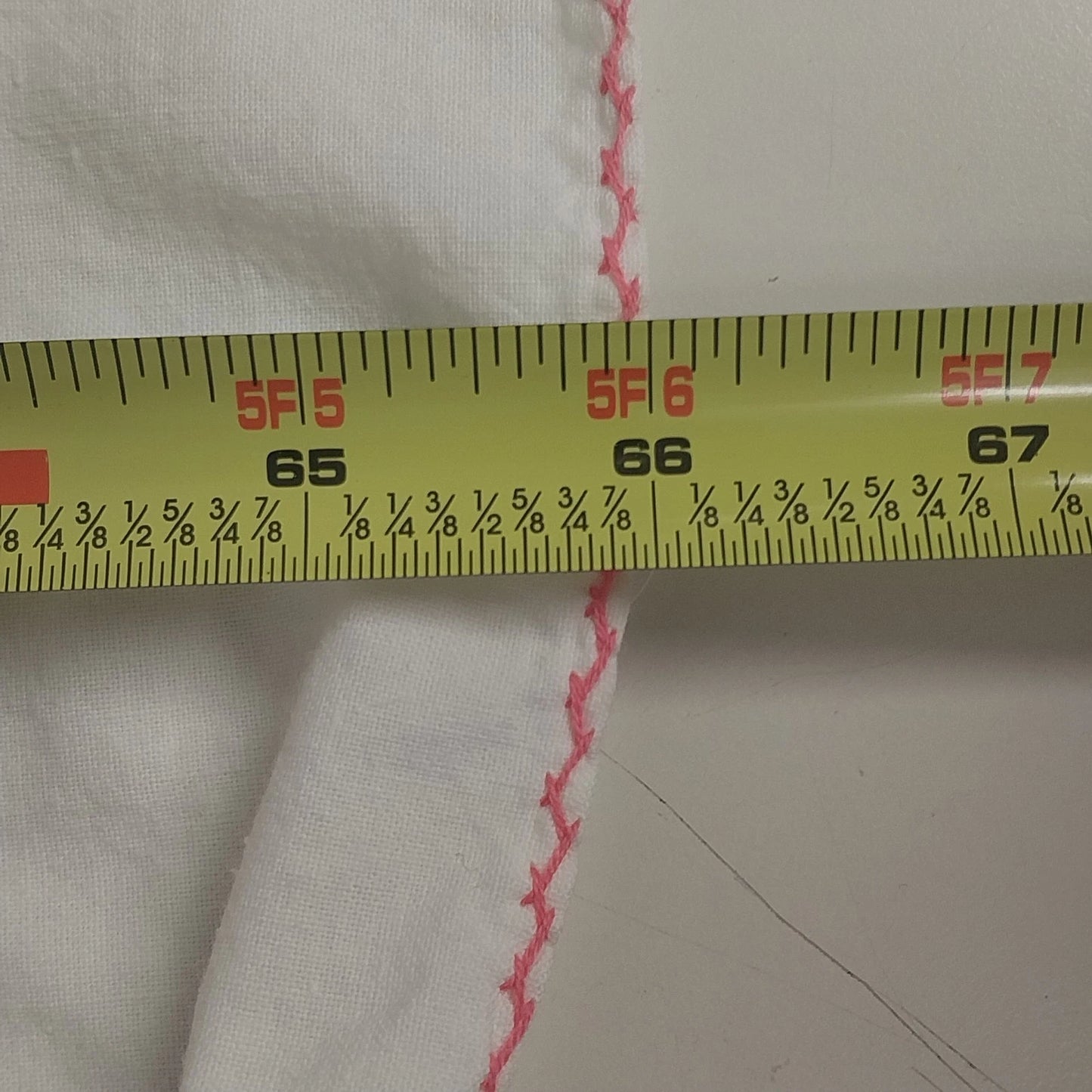 Handmade White Tablecloth Pink Applique Floral Embroidered Hemmed 96x66 Vintage