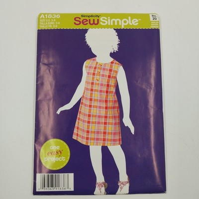 Simplicity SewSimple A1836 Sewing Pattern 2012 Cut Girls Sleeveless Dress Sz 3-6